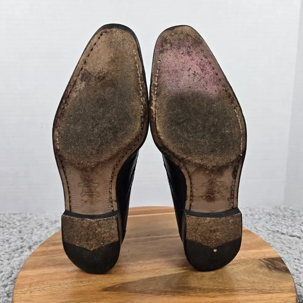 David Eden Mens 9 Navy Alligator Lizard Exotic Cap Toe Fashion Oxford Dress Shoe